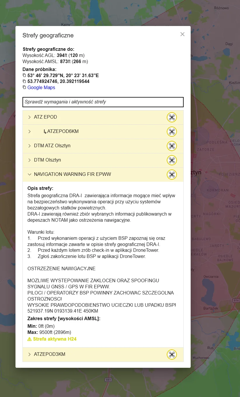 Ostrzeżenie nawigacyjne DRA-I o zakłóceniach i spoofingu sygnału GNSS/GPS w FIR EPWW